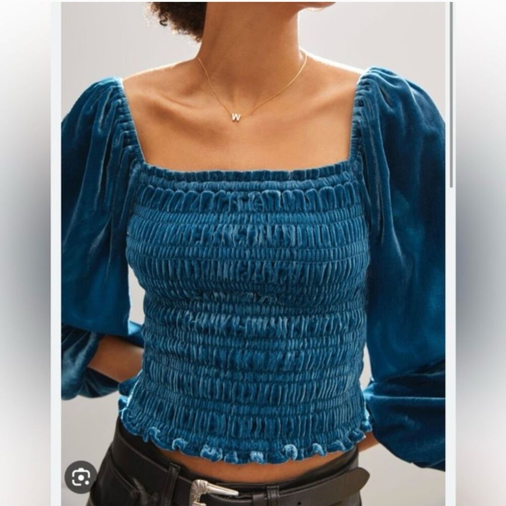 Anthropologie Velvet Puff Sleeve Blouse‎ top Size M
